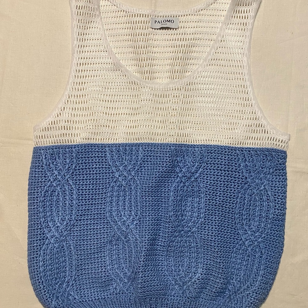Plomo Spain. Women's Blue and White Knit Tank Sweater.
